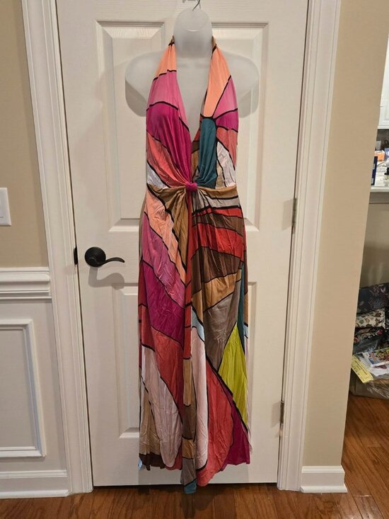 Issa London Dresses & Skirts - Issa London Silk Rainbow Halter Sleeveless Maxi Dress Size 10